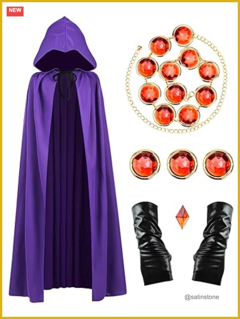 Womens Anime Cosplay Hooded Cloak Cape PU Gloves Halloween Costume Set